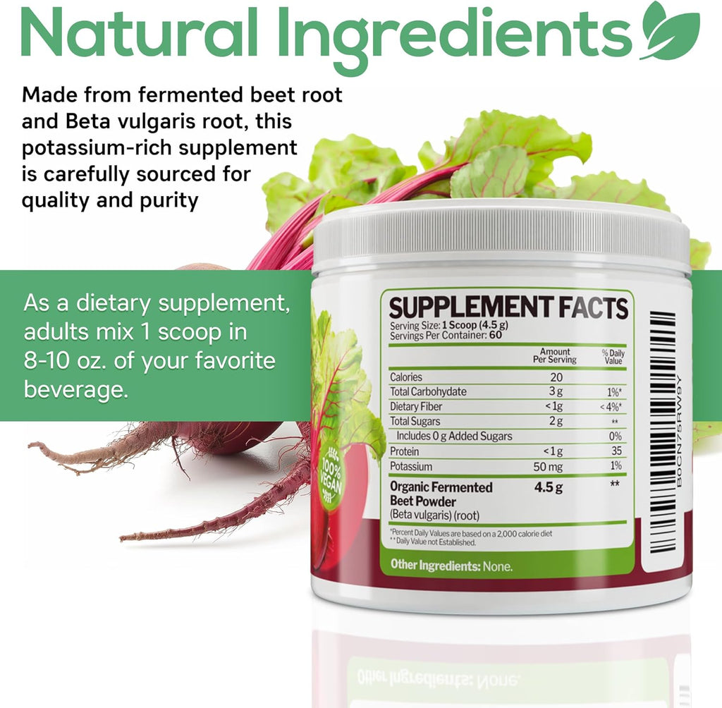 Organic Fermented Beet Root Powder, 9.52 oz Beet Powder Supports Healthy Immune System, Gluten Free, Non-GMO, & Vegan Beets Supplements, 60 Servings