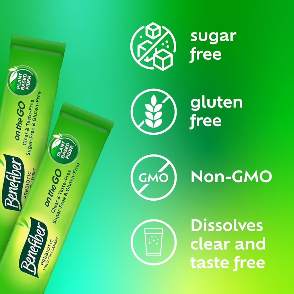 Benefiber On The Go Prebiotic Fiber Supplement Powder for Digestive Health, Daily Fiber, Unflavored - 72 Sticks