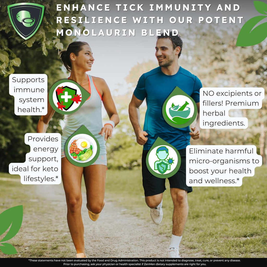 Zenmen Tick-Borne Support Complete Bundle - Longer Term Wellness Support After Exposure - 3 Tick Immune Support + 2 Monolaurin + 3 Green Black Walnut Tincture + 3 Garlic Tincture