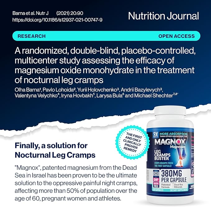 MAGNOX® Buster | Patented Clinically Tested 380mg Magnesium Supplement for Spasms & Leg Cramps at Night | One Capsule a Day for Almost Full Dosage | 3X More Absorption | Dead Sea Minerals (120 Caps)