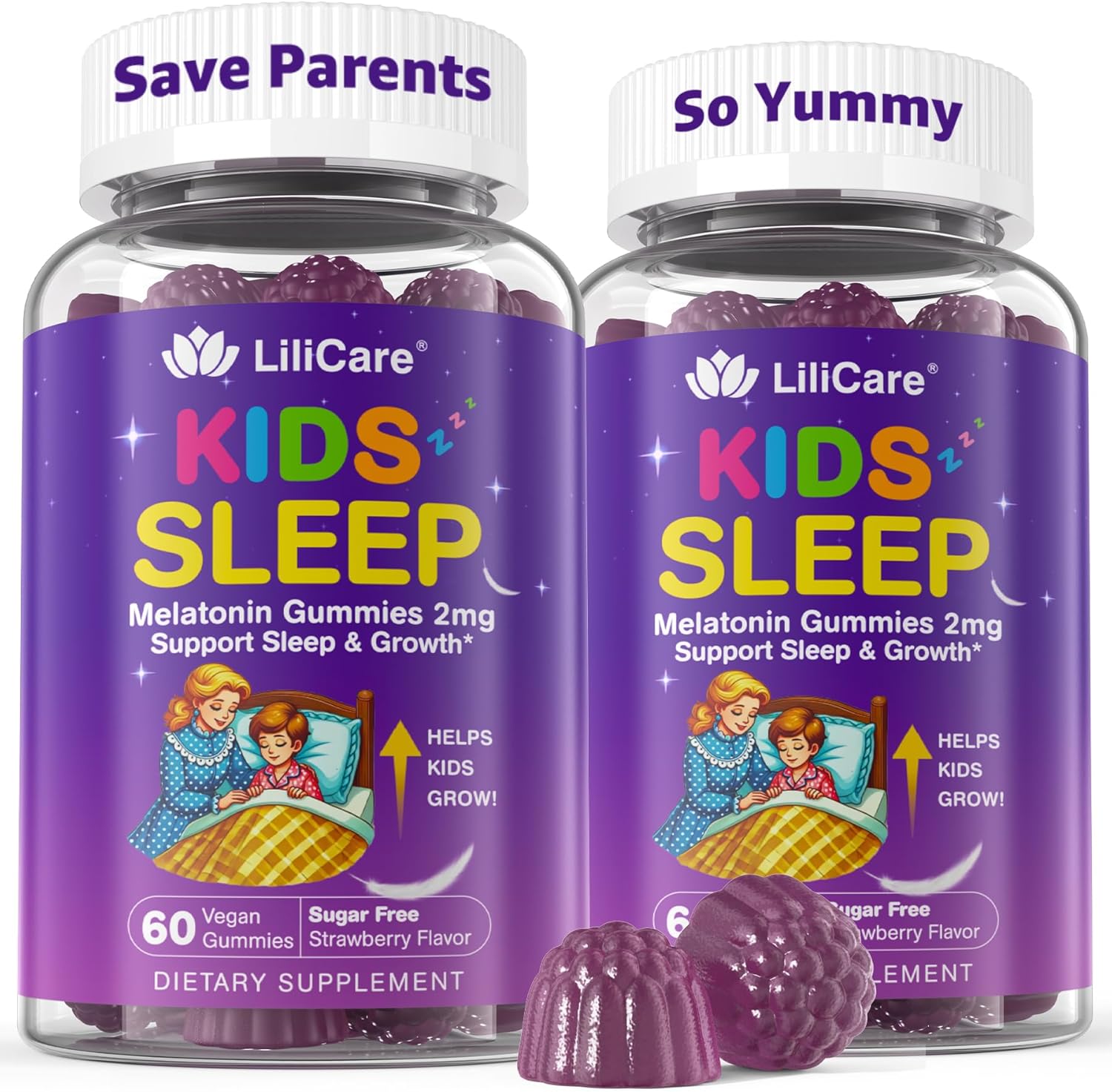 Kids Sleep Gummies, Kid Calcium Gummies + D3, Sleep Aid, Kid Ashwagandha Gummy, Phosphatidylserine, L-Theanine for Brain Focus, Unwind, Sweet Dream Magic Supplement for Kids Parents, 2Pack