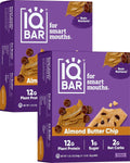 IQBAR Brain and Body Plant Protein Bars - Almond Butter Chip - 24-Count - Keto, Vegan, Low Carb, High Fiber, Gluten Free, Dairy Free, Low Sugar Snack with Nutrients for Focus, Energy, Meal Replacement