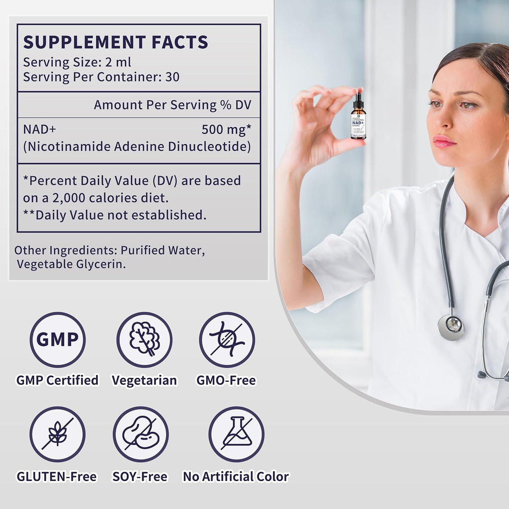 Women's NAD Liquid Supplement, Pure 500mg Liposomal NAD - Cell Regeneration，Energy & Metabolism Support, Vegan,Sugar Free，Additives Free，3 Packs