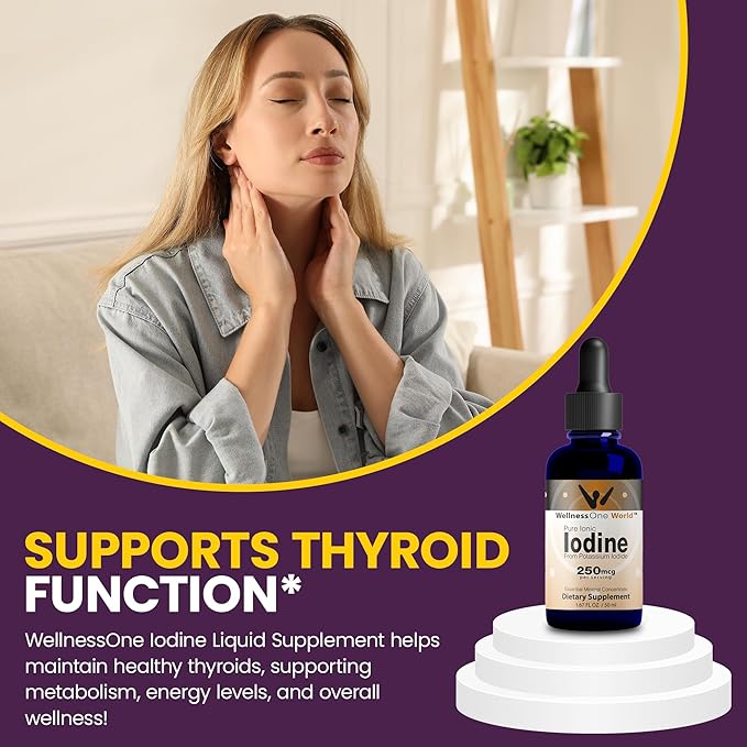 WellnessOne Iodine Drops for Thyroid Support - Fast Acting Liquid Iodine Supplement from Potassium Iodide - Great for Immunity & Cognition & Maximizes Iron Absorption - 1.67 fl oz