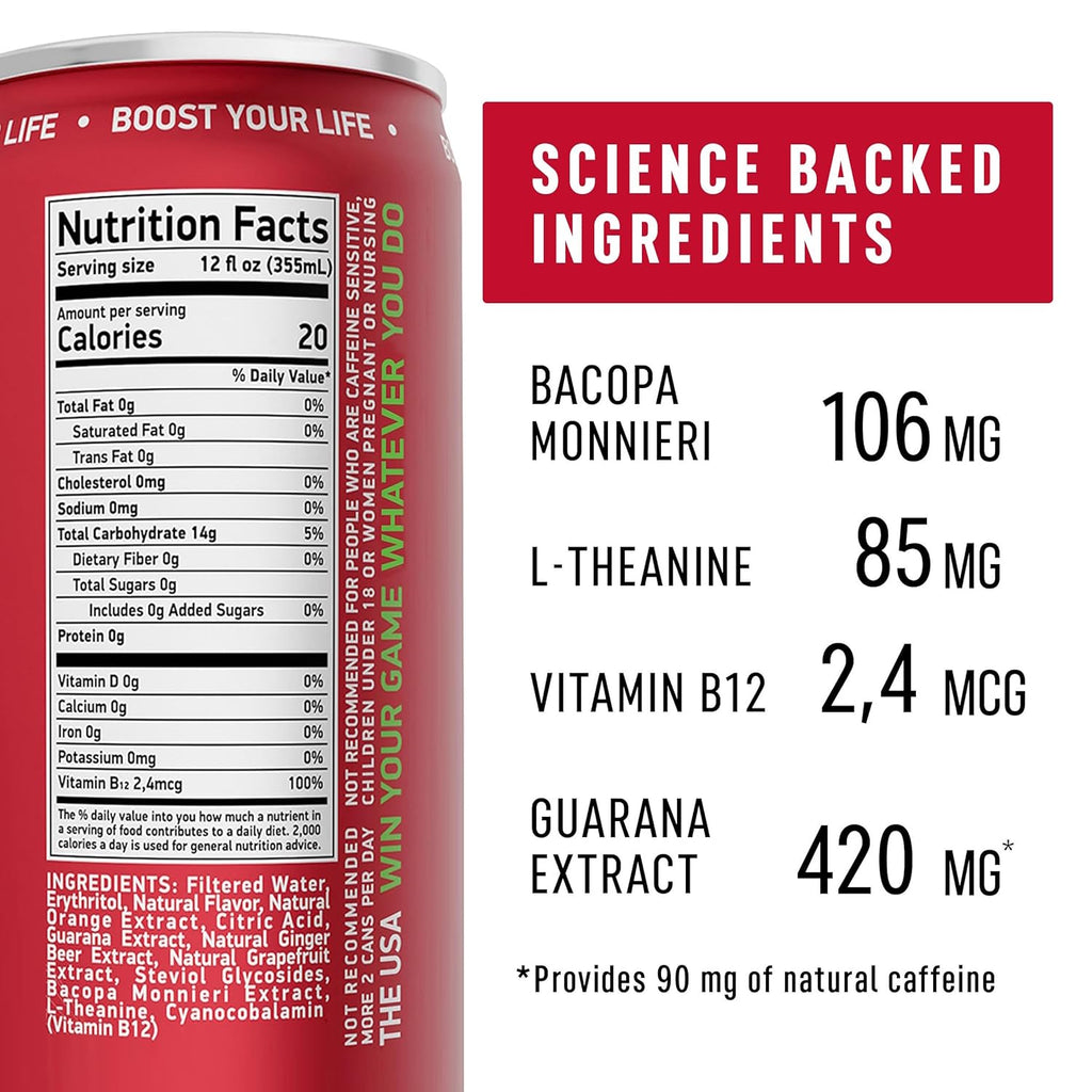 NEORON - Brain Armor, Focus & Memory Support, Sugar‐Free Nootropic Drink, Vegan (Pack of 12, Ginger Kick, Orange & Grapefruit)
