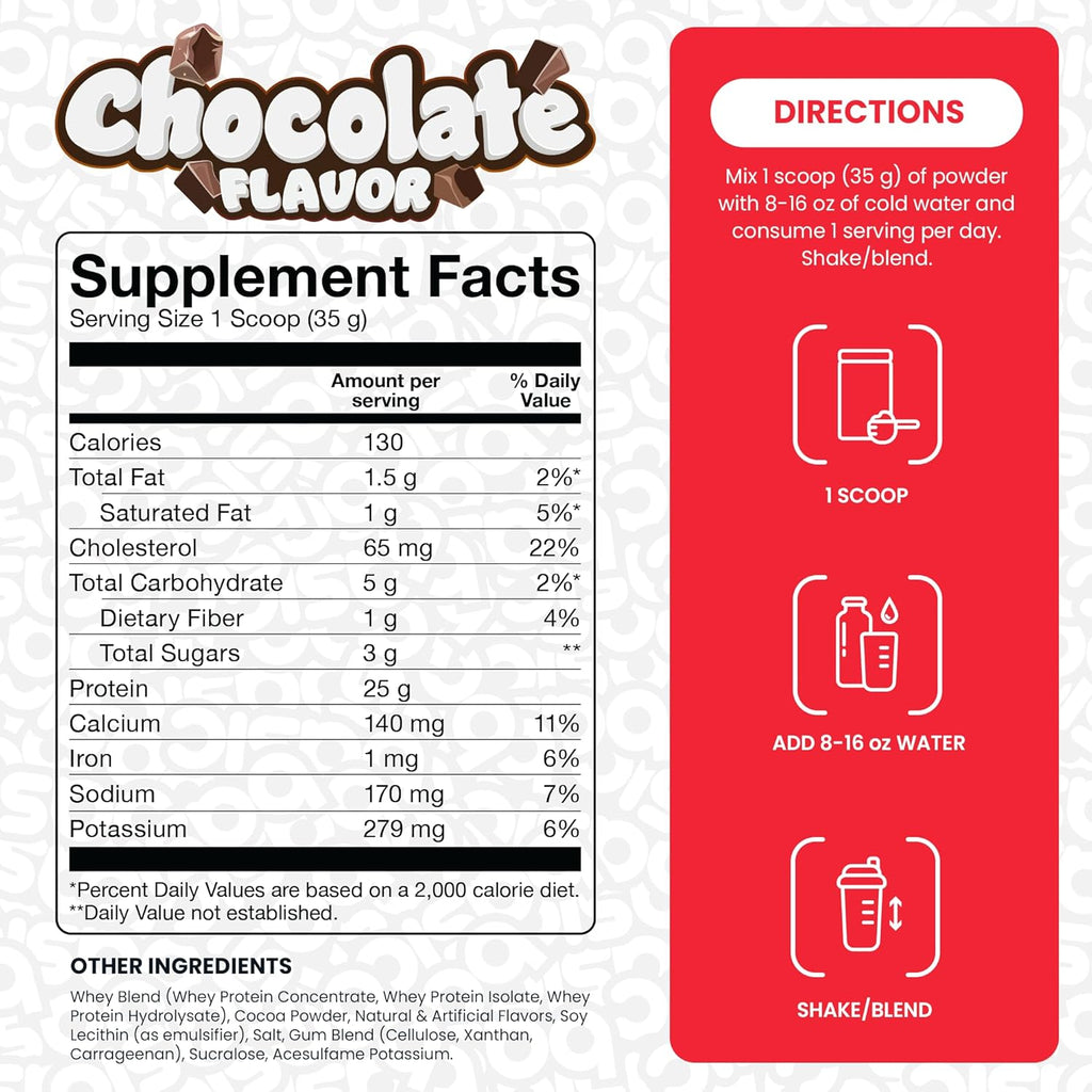 Whey Protein Powder, 25g Protein, Complete Amino Acid Profile, Gluten-Free, Low Fat, RBST-Free, Supports Muscle Recovery & Antibody Health (2 Pound, Chocolate)