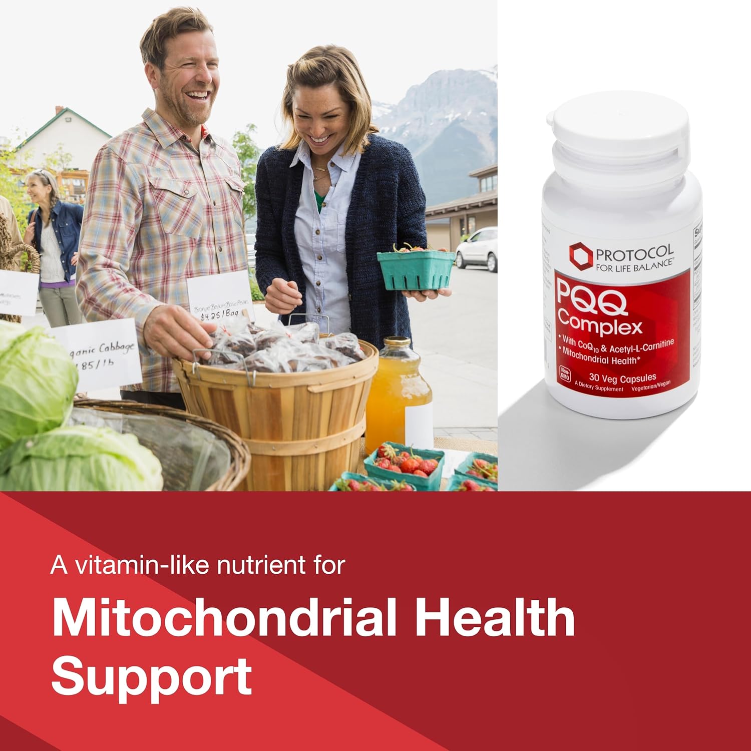 PROTOCOL FOR LIFE BALANCE PQQ Complex - Mitochondrial Health - with CoQ10 & L Carnitine - B Vitamin - Supplement for Energy - 30 Veg Caps