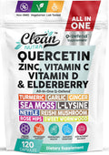 Q Defend Immune Support Supplement Quercetin Zinc Vitamin C Vitamin D Elderberry Turmeric Black Pepper Garlic Ginger Sea Moss Lysine Stinging Nettle Reishi Mushroom 120 Capsules by Clean Nutra