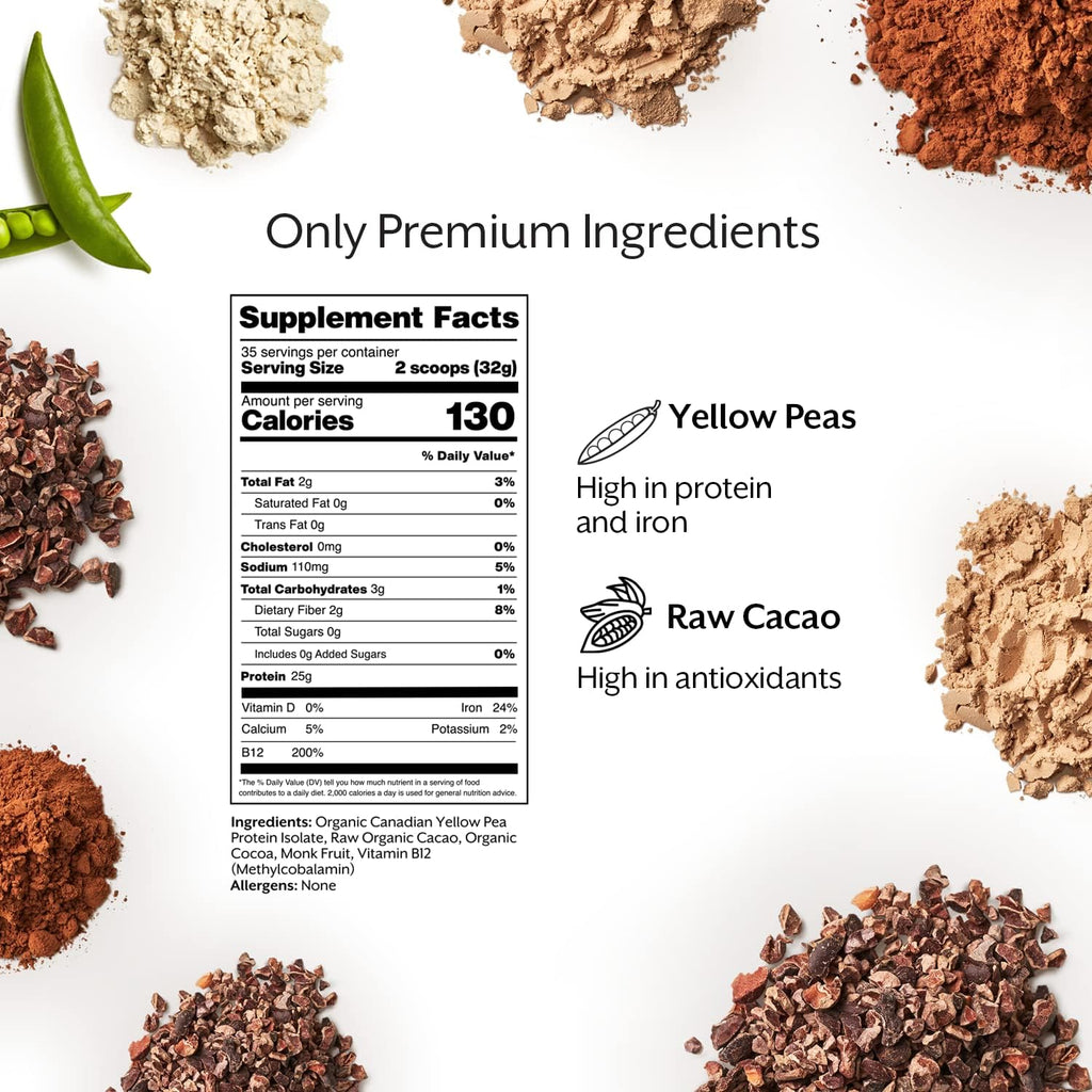ProMix Nutrition Plant-Based Vegan Protein Powder, Raw Chocolate - Pea Protein & Vitamin B-12 - ­Post Workout Fitness & Nutrition Shakes, Smoothies, Baking & Cooking Recipes - 2.5 Pound
