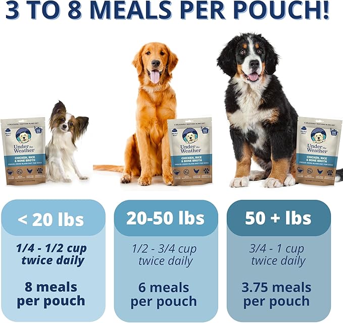 Under the Weather Bland Diet for Dogs | Easy to Digest for Sick Dogs |Always Be Ready| Contains Electrolytes - All Natural Freeze Dried 100% Human Grade Meats| 1 Pack- Chicken, Rice & Bone Broth - 6oz