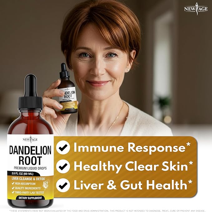NEW AGE Dandelion Root Extract Drops - Liver Cleanse Detox Support - Dandelion Tincture for Liver Support - Vegan, Sugar & Alcohol-Free Liquid Supplement - 8 fl oz
