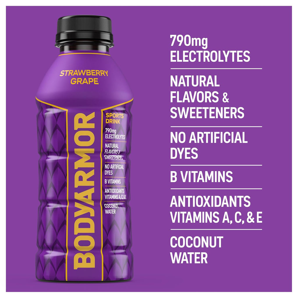 BODYARMOR Sports Drink Sports Beverage, Strawberry Grape, Coconut Water Hydration, Natural Flavors With Vitamins, Potassium-Packed Electrolytes, Perfect For Athletes, 16 Fl Oz (Pack of 12)
