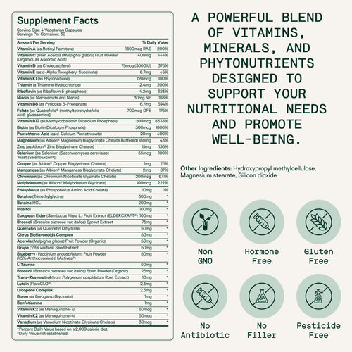 Adapt Naturals Multivitamin for Women & Men, Bioavailable Easy-to-Absorb Multivitamin Daily Supplement with Biotin, Niacin, Vitamin A, B, C, D, E, K1, Zinc, Magnesium - Immune Support - 30 Day Supply