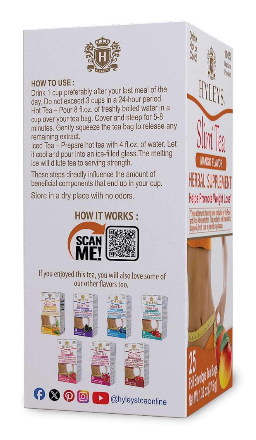 Hyleys Slim Tea Pineapple Flavor - Weight Loss Herbal Supplement Cleanse and Detox - 25 Tea Bags (1 Pack)