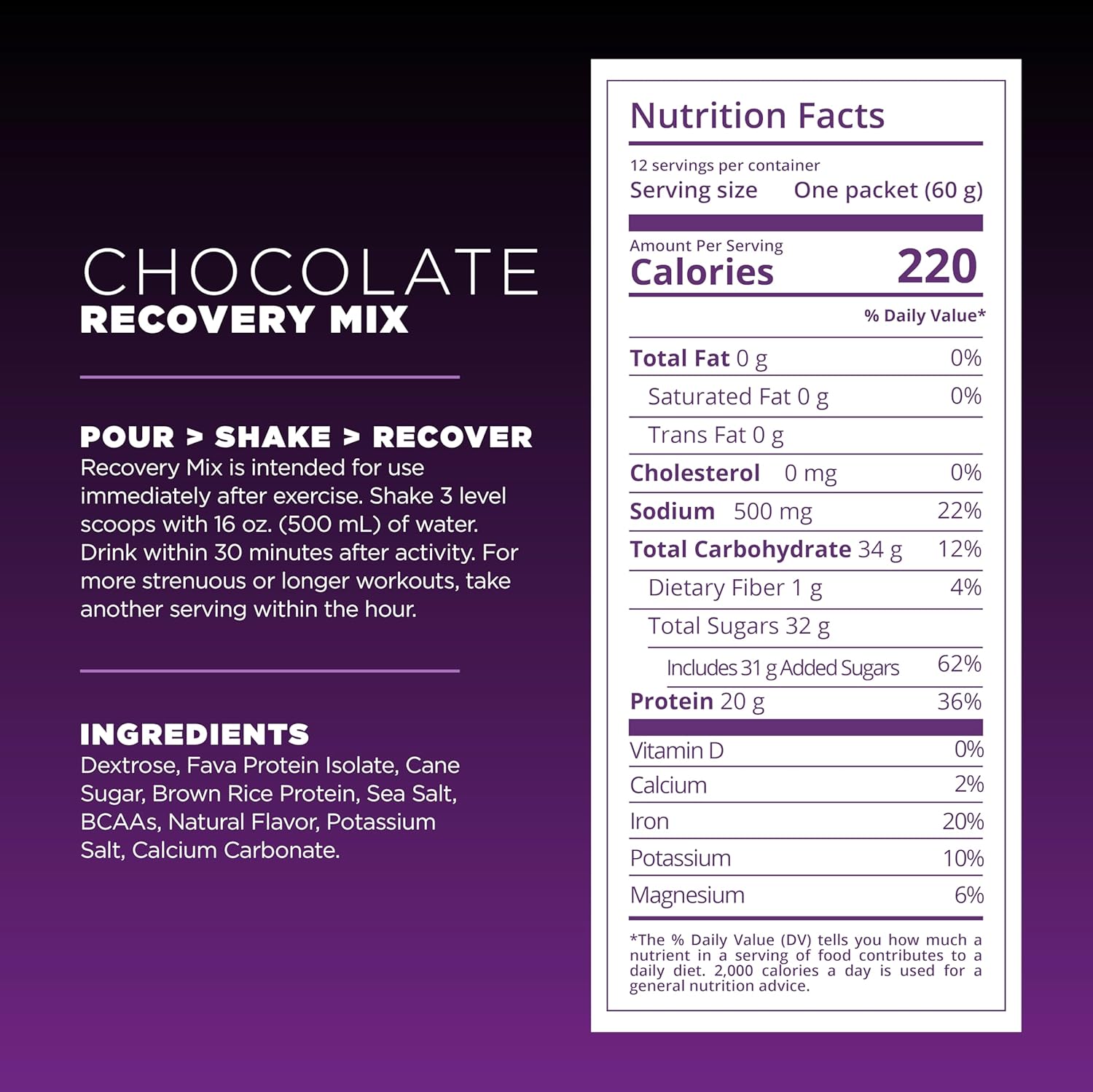 Tailwind Nutrition Recovery Mix, 20 Grams Complete Protein, Carbohydrates, and Electrolytes Powder Drink Mix for Post-Workout, Free of Gluten, Soy, and Dairy, Vegan, 12 Servings, Chocolate