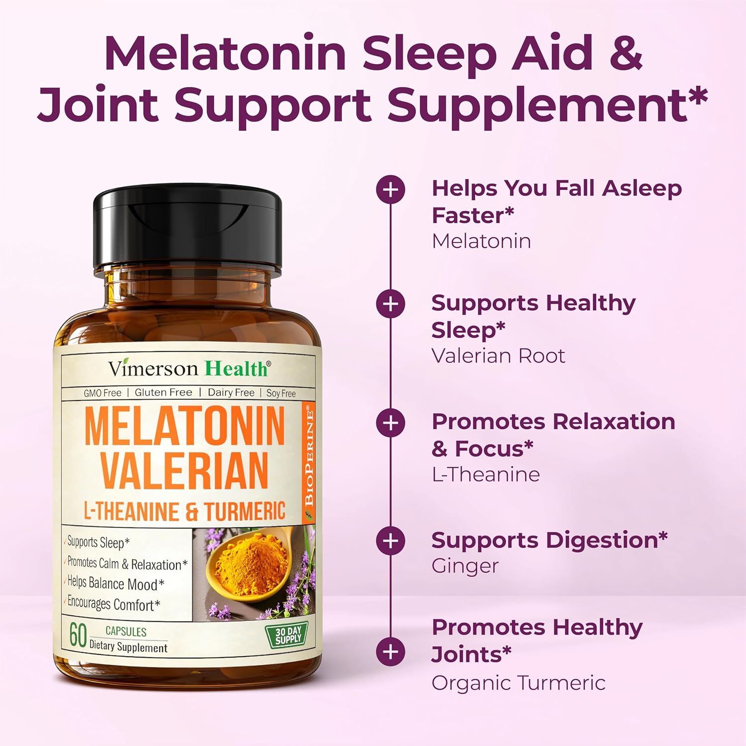 Melatonin Sleep Aid with L Theanine & Valerian Root – Turmeric Supplement – Turmeric Curcumin with Ginger & Black Pepper – L-Theanine & Melatonin 3mg for Sleep, Calm and Stress Relief – 2 Pack