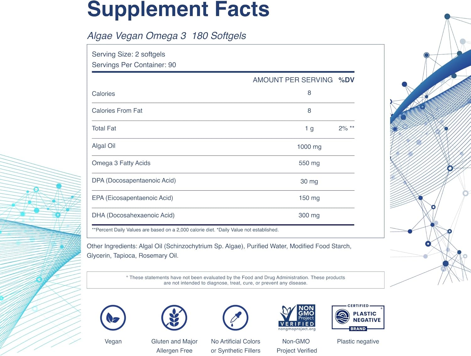 TAHIRO Vegan Omega-3 Softgels - Plant-Based Supplement with DPA, DHA & EPA - Nutrients for Men, Women and Pregnant Women - Supports Brain Health - Prenatal & Joint Supplements, 1000mg