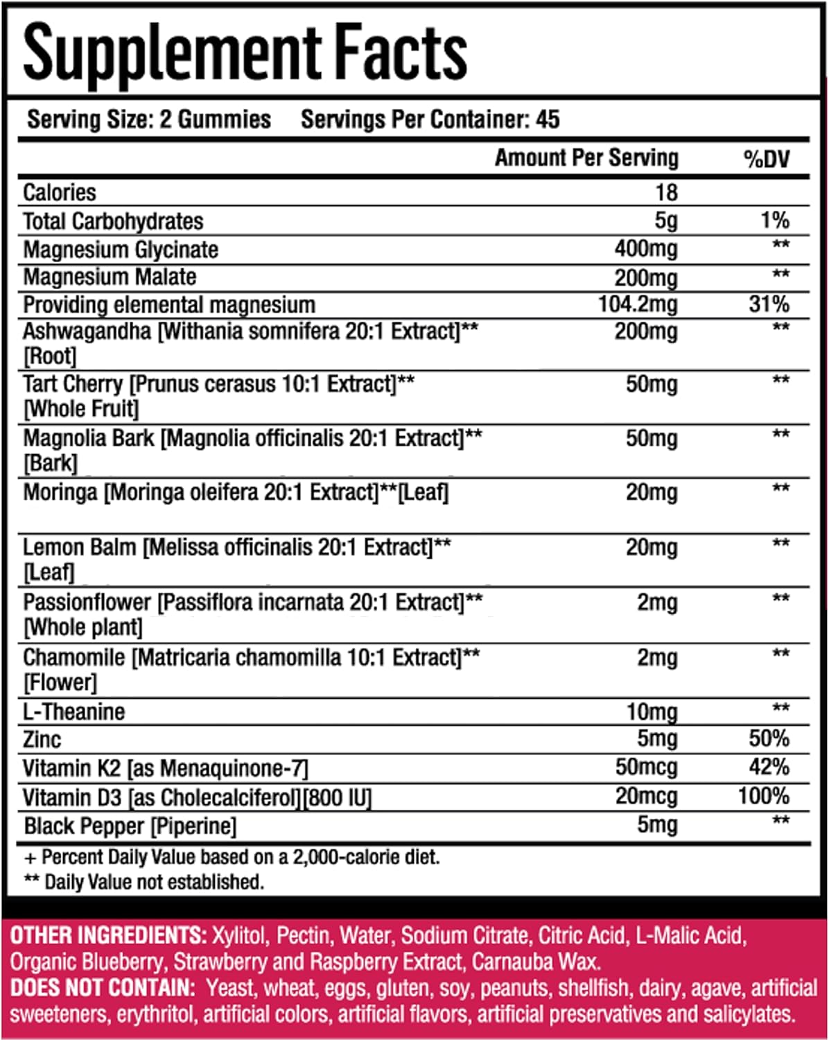 Adndale 90ct 15-in-1 Magnesium Glycinate Gummies 400 mg/serv- with Magnesium Malate, Ashwagandha, Tart Cherry, Magnolia Bark, Lemon Balm, Passionflower, Chamomile, L-Theanine, Zinc, Vitamin K2 & D3