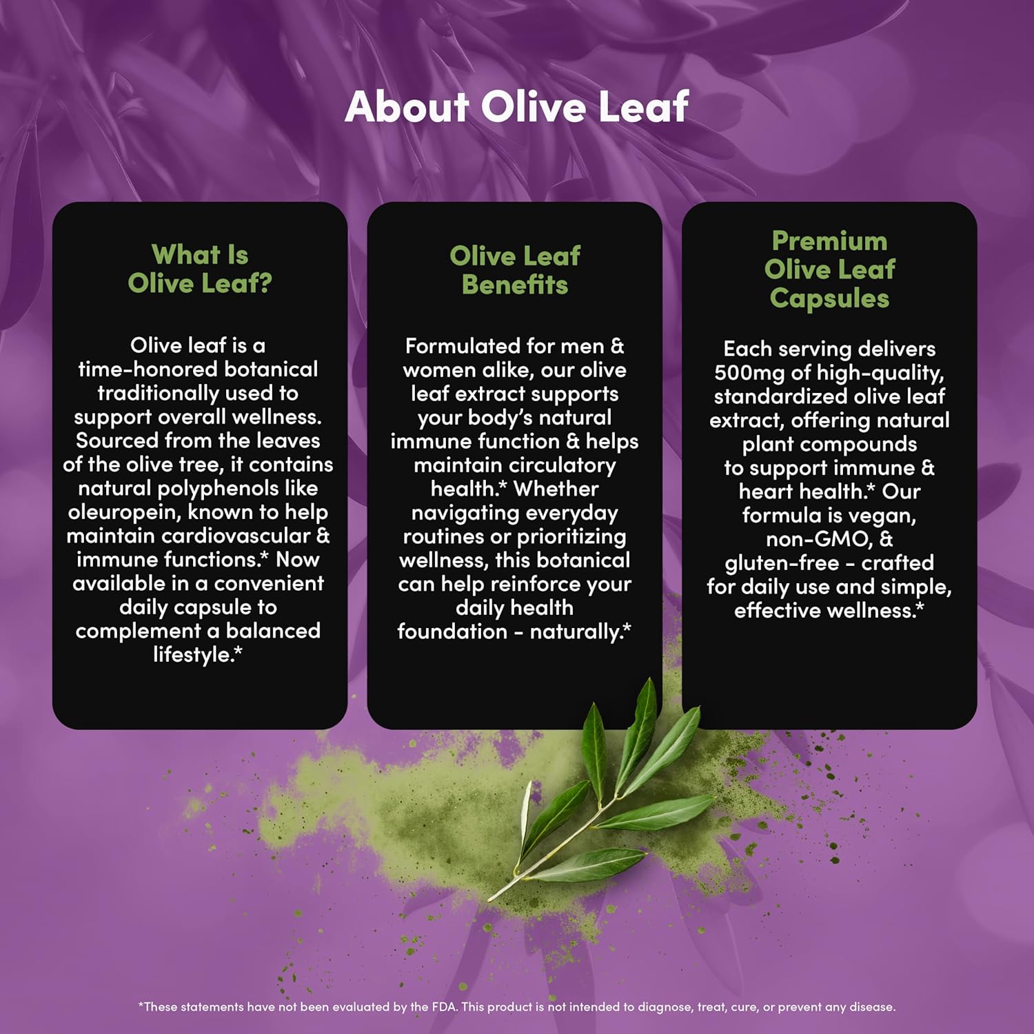 Olive Leaf Peak 500 mg - Immune System Support, Cardiovascular Health Support & Joint Comfort Support - Olive Leaf Extract Capsules - Natural Supplement - Vegan, Non-GMO, Dairy Free - 30 Capsules