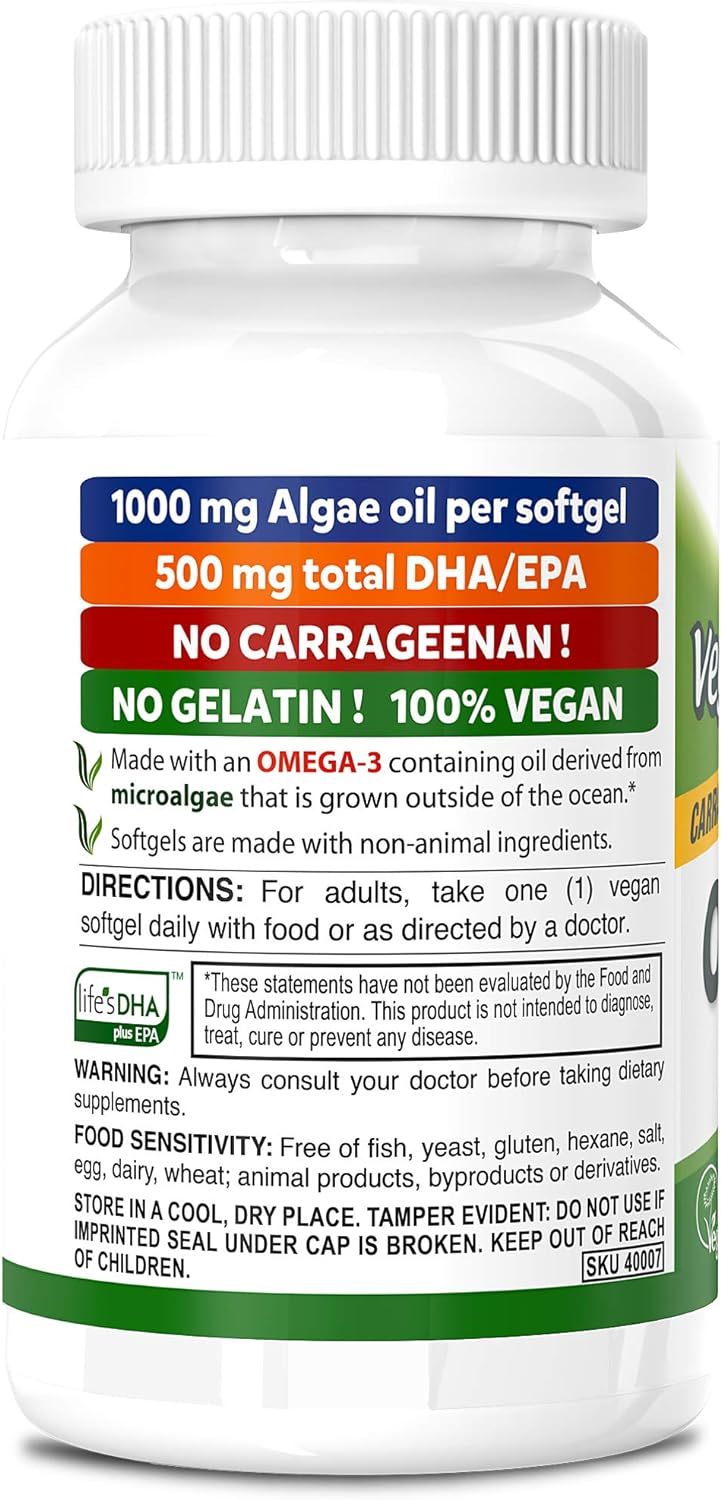 DEVA Vegan Omega-3 DHA-EPA 500MG – No Carrageenan, Non-Fish Oil Derived from Algae, Non-GMO, 60 Gelatin-Free Softgels