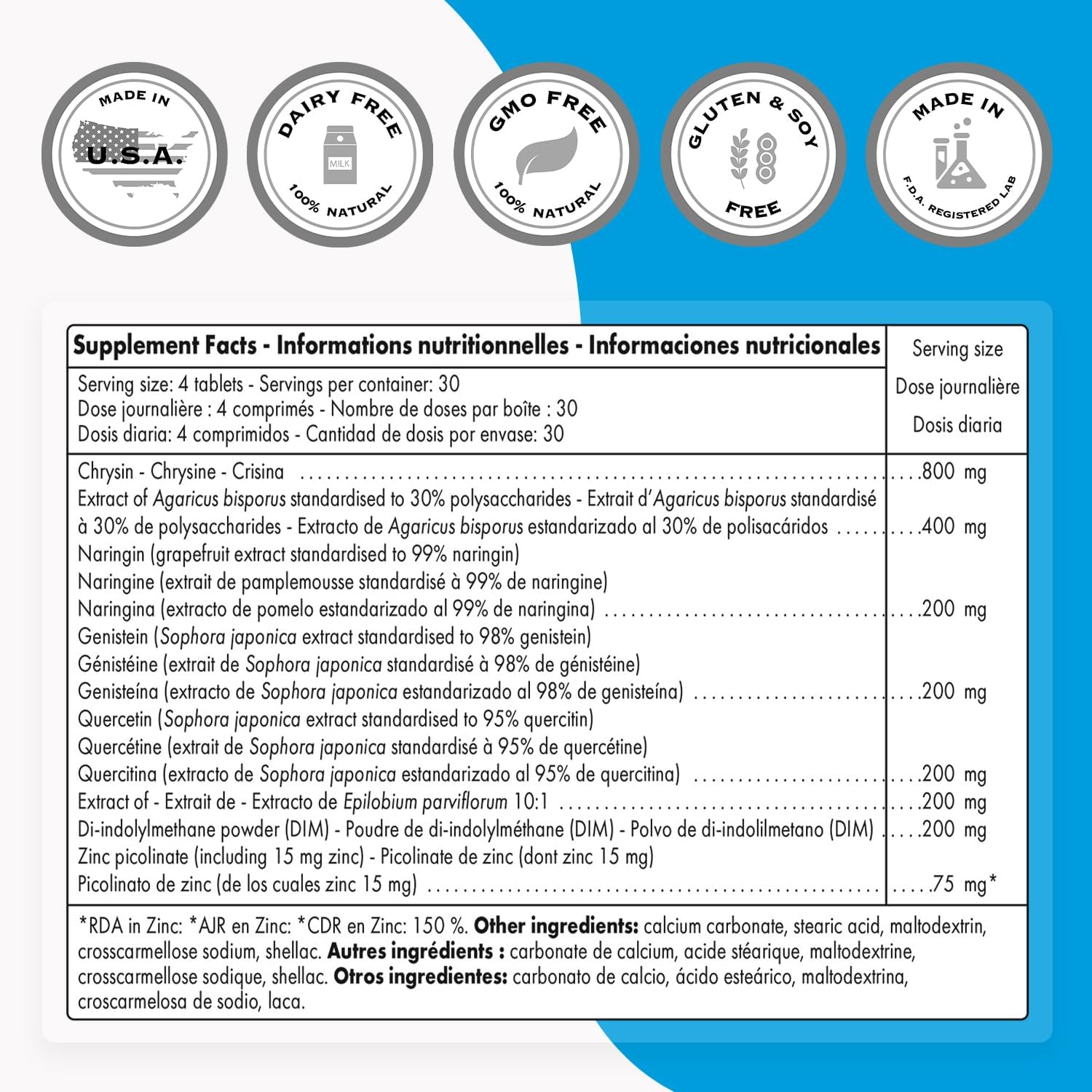 Supersmart - Natural Anti Aromatase Support (Advanced Formula) - with DIM, Genistein, Chrysin - Aromatase Inhibitor Supplement | Non-GMO & Gluten Free - 120 Tablets
