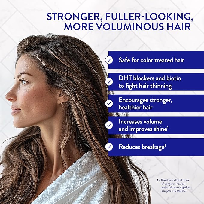 Routine Wellness Anti-Thinning Shampoo and Conditioner Set for Thinning Hair - Biotin DHT Blocker Women & Men - Color Safe Shampoo for Hair Loss & Healthier Hair - Rose Hips (Pack of 2)