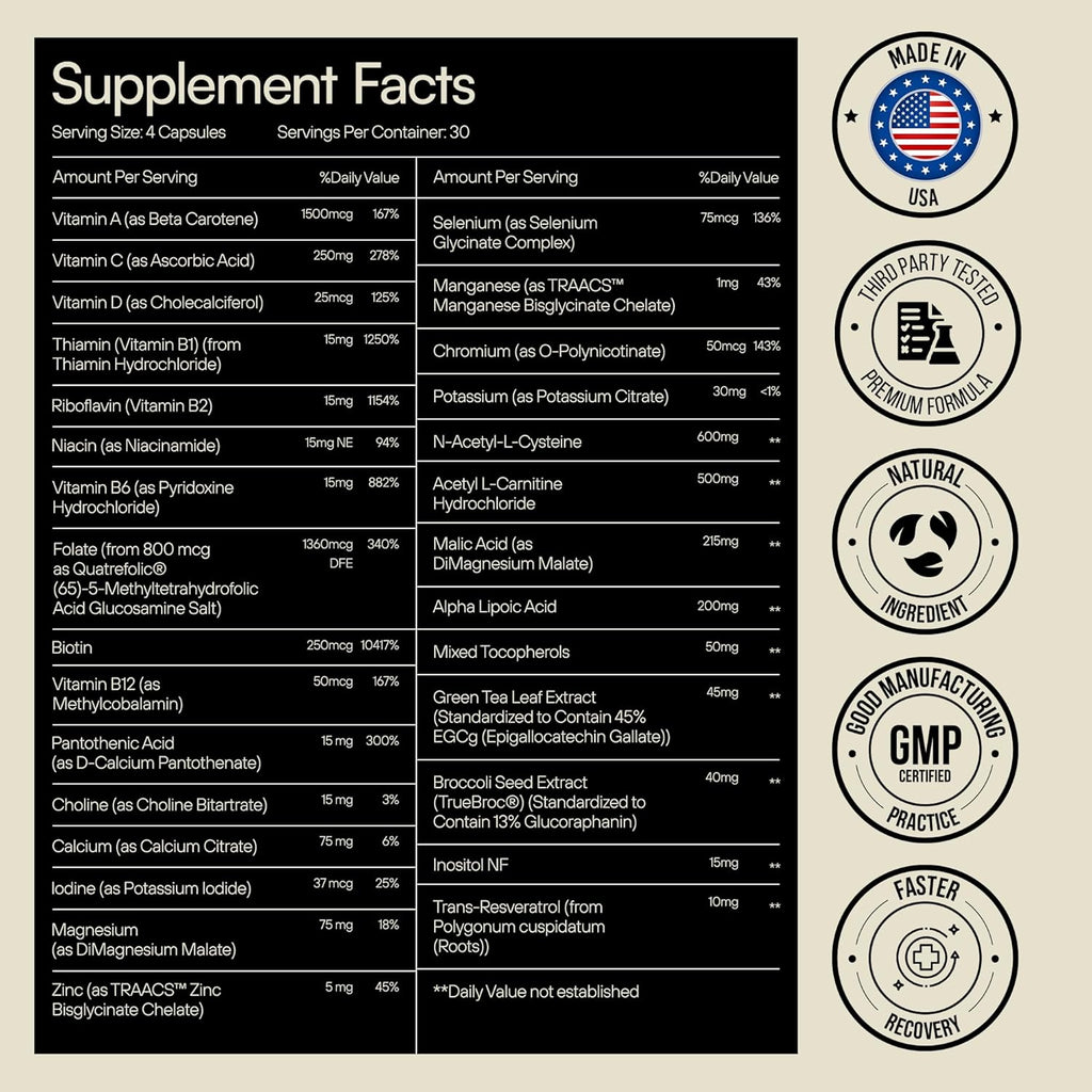 Heylo Multi+ Advanced Multivitamin Supplement – Boosts Energy, Enhances Immune Support, Provides Antioxidant Protection, Promotes Detoxification, with Vitamins, Minerals, Phytonutrients, 120 Capsules