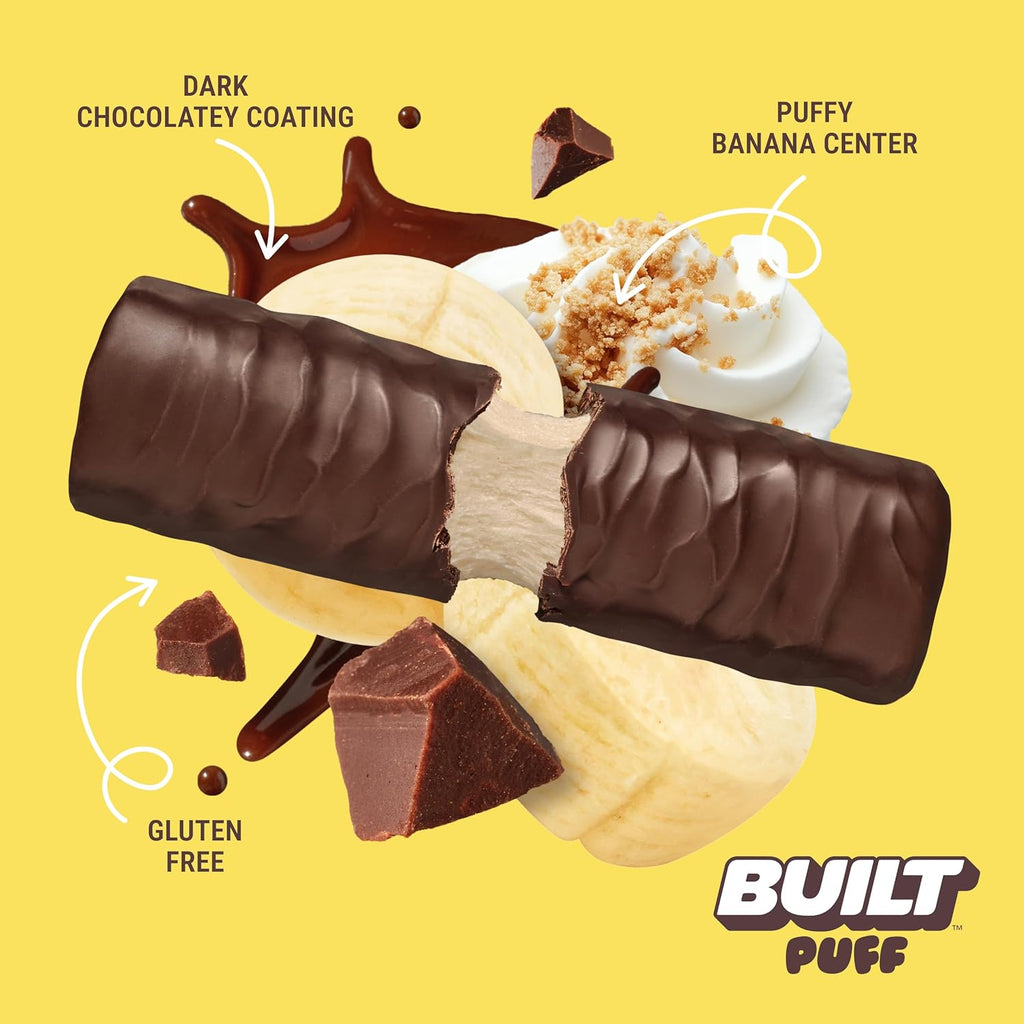 Built Bar, Puff Protein Bars, Banana Cream Pie Puff, 17g Protein Snacks, On-The-Go Bars, Only 140 Calories, 6g Sugar, Collagen, Gluten Free, 12 Count