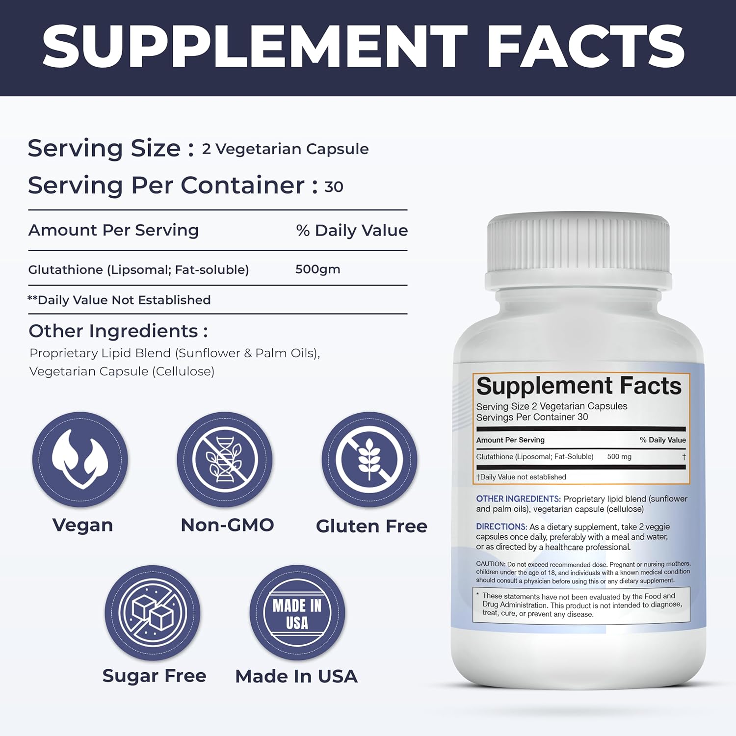 Liposomal Glutathione Non-GMO, Gluten Free 500mg Supplement - May Provide Immune Support, Liver Detox, Brain Health and Heart Health - 60 Glutathione Capsules