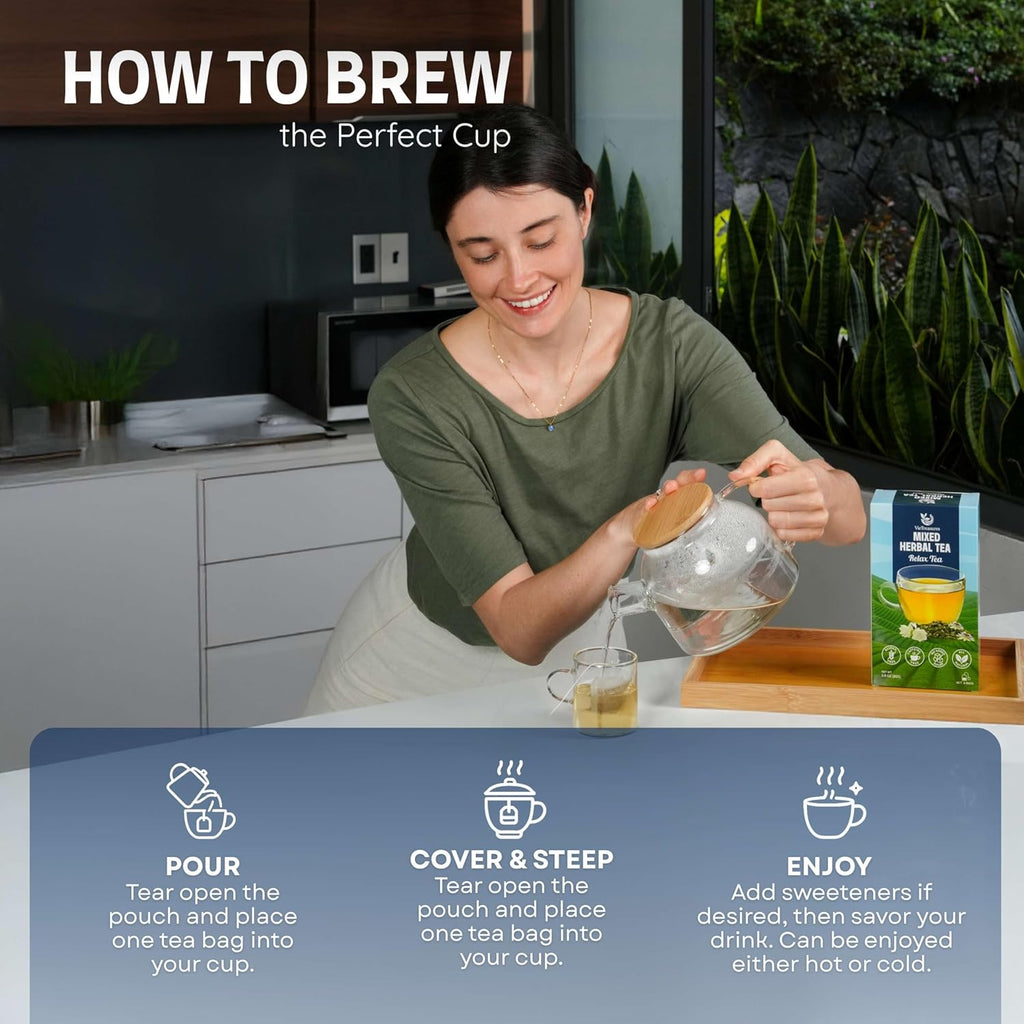 VieTreasures Relax Herbal Tea with Jasmine Oolong – 2.8oz (40 Tea Bags) | Tieguanyin Base with Ampelopsis, Passionflower & Honeysuckle | Jasmine Infusion, Caffeine-Free, Relax & Digestive Support
