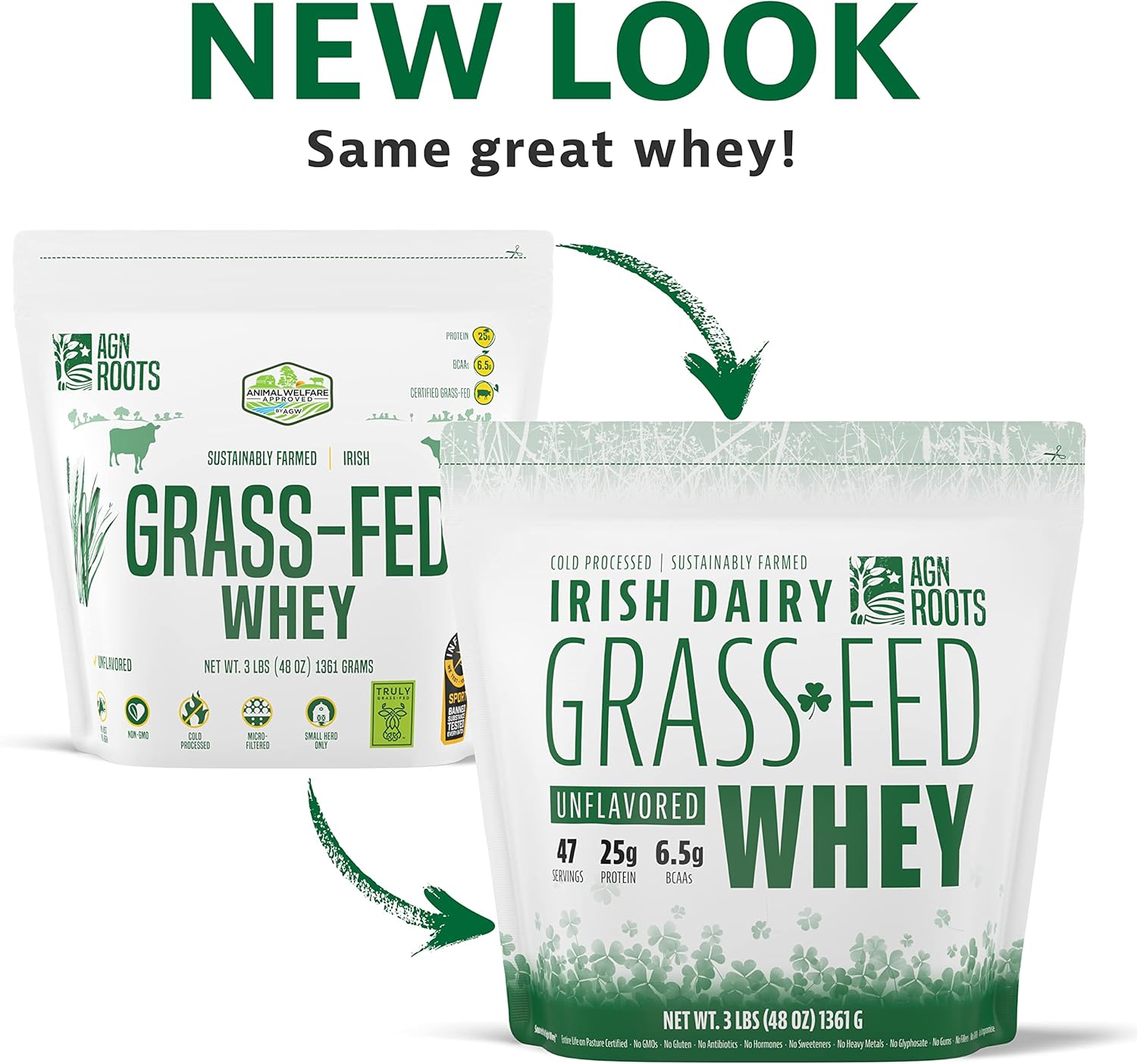 Grass Fed Whey Protein Powder Isolate - Unflavored - Unsweetened - Certified Entire Life On Pasture - A Greener World - ASPCA Registered Brand List - Informed-Sport - 3lbs