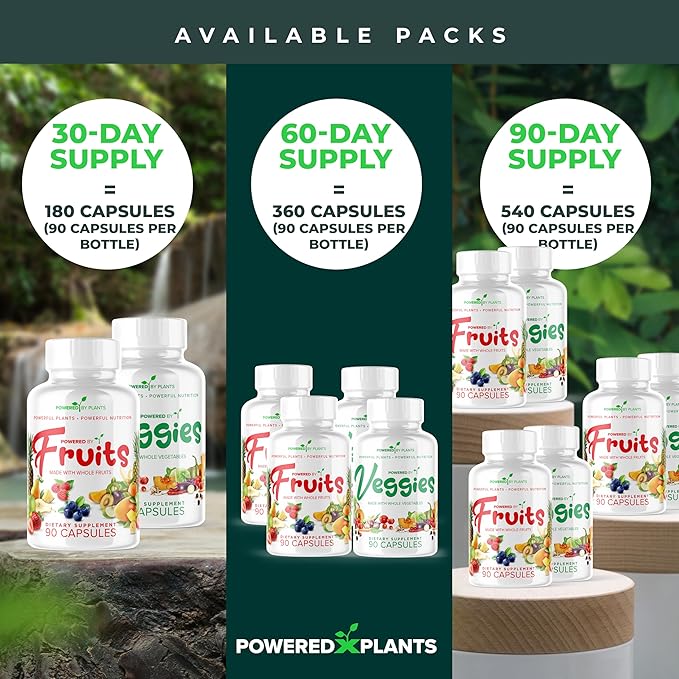 Daily Fruits and Veggies Supplement - 180 Capsules for 30 Days, Non GMO & Gluten Free Superfood with Natural Vitamins - Powered by Plants, 2-Pack