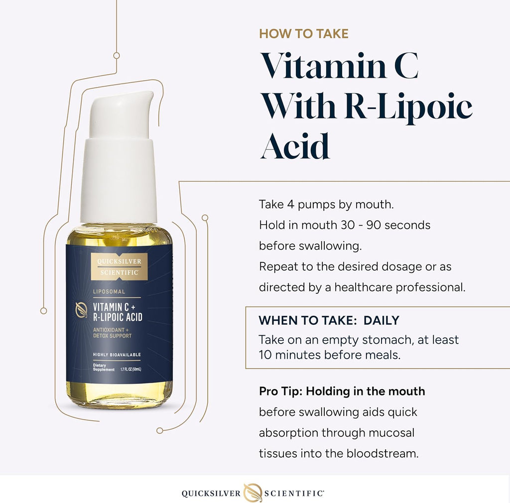 Quicksilver Scientific Vitamin C + R Lipoic Acid - Liposomal Vitamin C with RLA - Antioxidant, Detox & Immune Support Supplement - with Superior Absorption (50 ml)