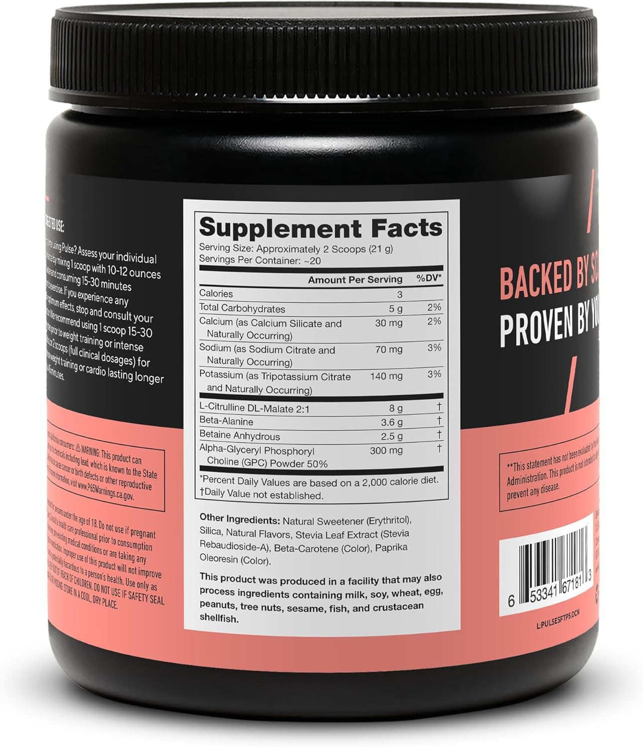 LEGION Pulse Pre Workout Supplement - All Natural Nitric Oxide Preworkout Drink to Boost Energy, Creatine Free, Naturally Sweetened, Beta Alanine, Citrulline, Alpha GPC (Caffeine Free Tropical Punch)