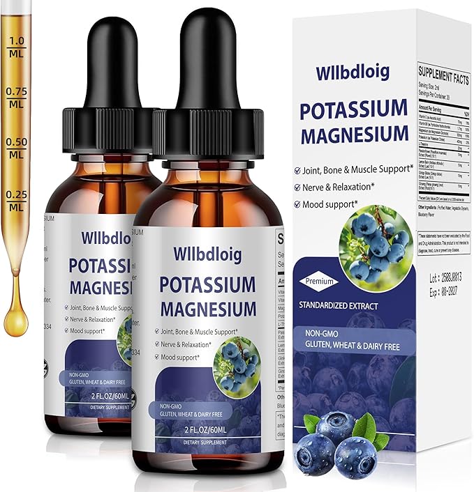 Potassium Magnesium Supplement Liquid Drops 2 Pack,High Absorption Potassium Supplement with Magnesium,L-Theanine, Vegan,Organic Potasio Support Leg Cramps, Bone, Muscle,4 Fl oz