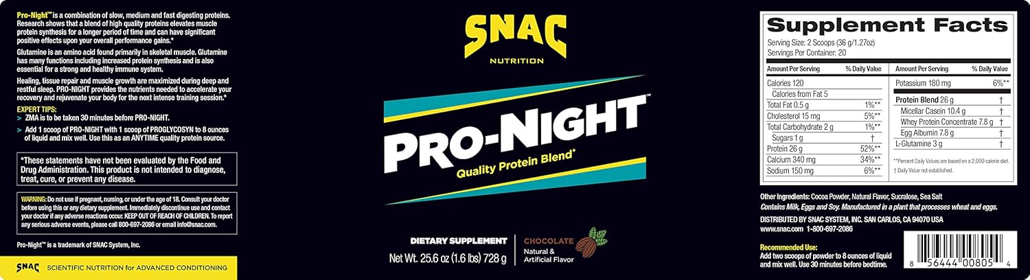 SNAC Pro-Night Quality Protein Blend for Nighttime Muscle Recovery, Chocolate