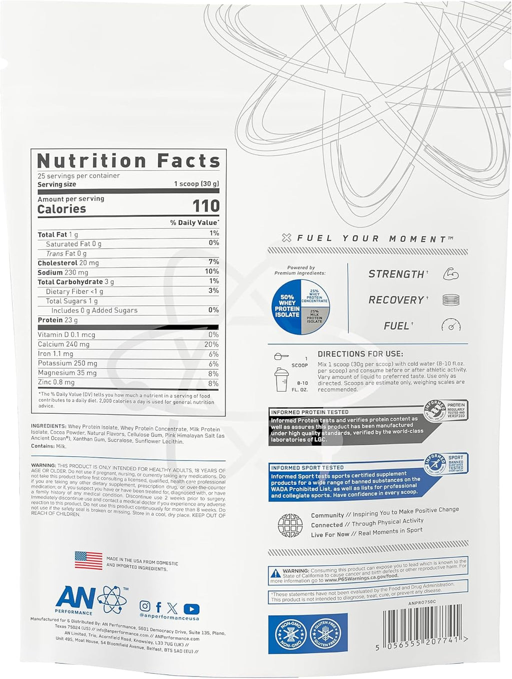 an Performance Whey Protein Powder | Chocolate | 23g Protein, 1g Sugar, 100 Calories | Gluten-Free, Low Carb, Low Fat | Keto Friendly | Essential Amino Acids | 25 Servings