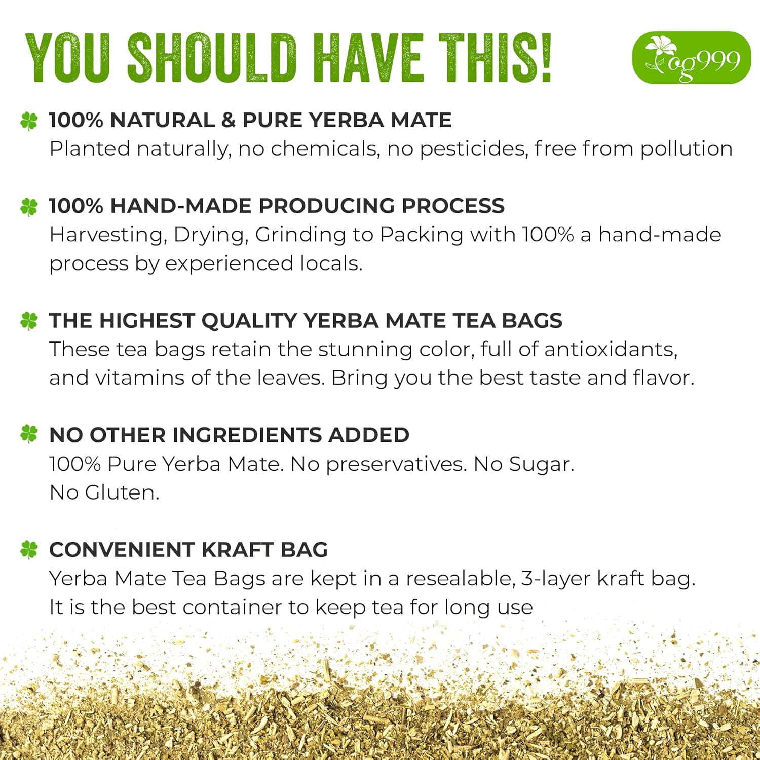 TOG999, 120 Tea Bags Yerba Mate, Hi-Caffeine, Unsmoked Yerba Mate Tea Bags, Super-Green Yerba Mate, No Dust, Fresh - Never Aged (Ilex Paraguariensis), Cultivated from Argentina - Rich in Antioxidants and Plant Nutrients.