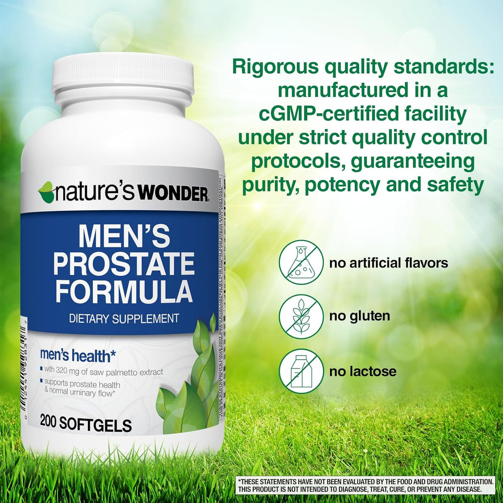 Nature's Wonder Men's Prostate Formula with Saw Palmetto, Beta-Sitosterol & Lycopene, 200 Softgels, 100 Days Supply