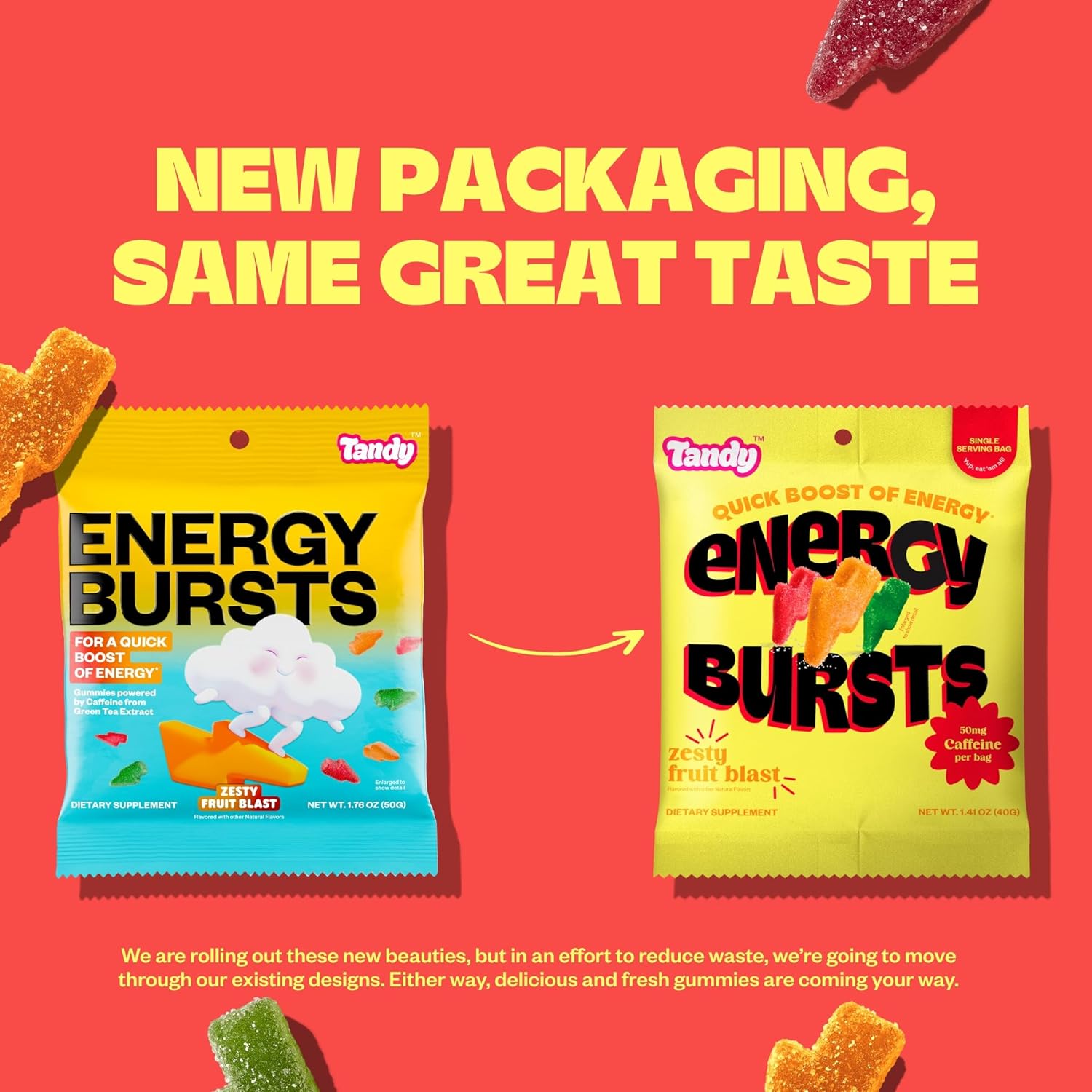 Tandy Stress Heads & Energy Bursts Gummies I GABA Amino Acid & Caffeine Gummy I Sour Fruit & Zesty Fruit Flavors I I Stress Relief & Energy Boost Gummies Variety Pack I 6-Pack