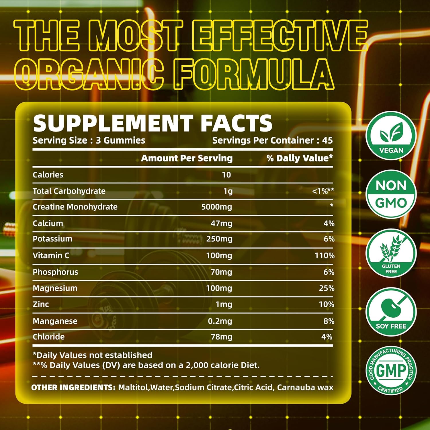 Zipvit Creatine Monohydrate Gummies (5g) – Pre-Workout Energy & Muscle Growth Support for Men & Women | Pineapple Electrolyte Gummies (135 Count)