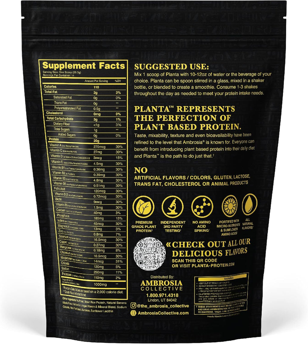 Ambrosia Planta - Premium Organic Plant-Based Protein | Vegan & Keto Friendly | Gourmet Flavors with No Bloating or Stomach Upset | No Added Sugar | 14 Servings | (Banana Maple)
