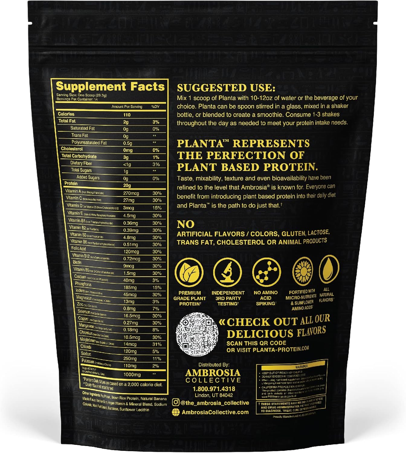Ambrosia Planta - Premium Organic Plant-Based Protein | Vegan & Keto Friendly | Gourmet Flavors with No Bloating or Stomach Upset | No Added Sugar | 14 Servings | (Banana Maple)