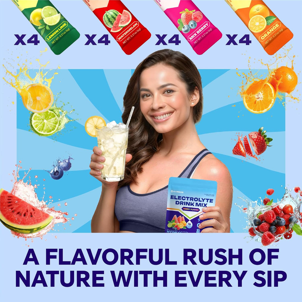 Sugar Free Electrolytes Powder Packets - Salty High Sodium Hydration Packets, Electrolytes Drink Mix for Fitness Enthusiasts & Outdoor Workers, Calories Free(Variety 16 Sticks)
