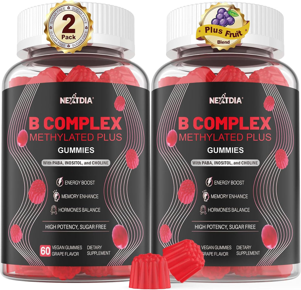 Brain & Mood Support Gummies, Super Vitamin B Complex for Men & Women, All B Vitamin B1 B2 B3 B5 B6 B7 B9 MethyB12 with PABA, Inositol, Choline, Supports MTHFR Gene & Energy, Vegan, 120Ct