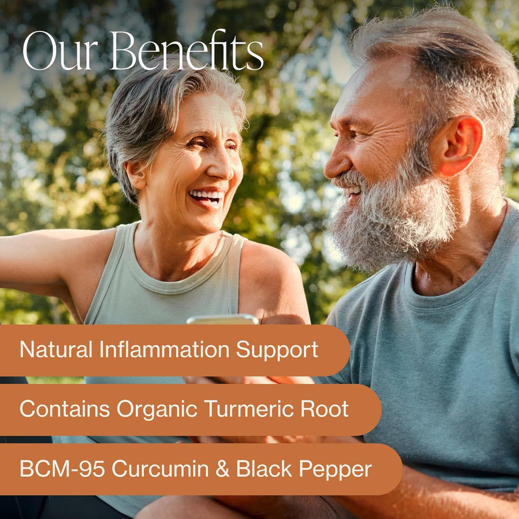 Organic Turmeric Curcumin with Black Pepper & BCM-95 - for Inflammatory Support, Brain & Immune Health - 60 Vegan Turmeric Capsules, 1000mg Per Serve - Herbal Curcumin Supplements