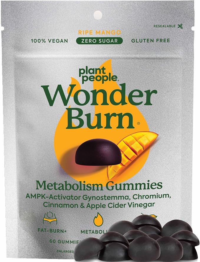Plant People WonderBurn Metabolism & Cravings Control Gummies, Zero Sugar, Ripe Mango Flavor (60 Count)