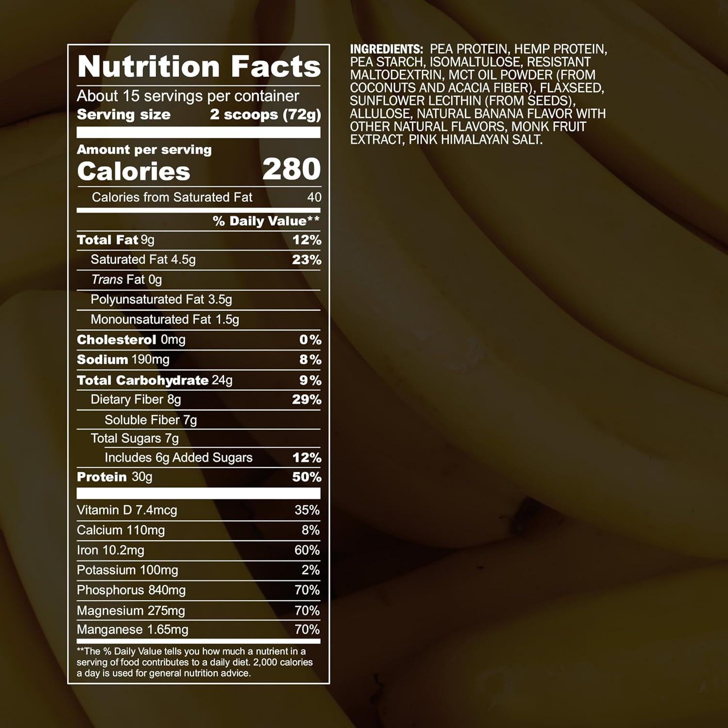 Blueprint by Bryan Johnson Vegan Protein Meal Replacement – Plant Based Hemp Protein with 27g Protein Per Serving – Low Calorie, Flavored Protein for Women & Men – Dairy Free – 15 Servings - Banana