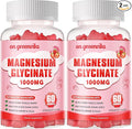 Magnesium Glycinate Gummies 1000mg - Sugar Free Magnesium Potassium Supplement with Vitamin D, B6, CoQ10 for Calm Mood & Sleep Support - 120 Strawberry Gummies 2 Pack