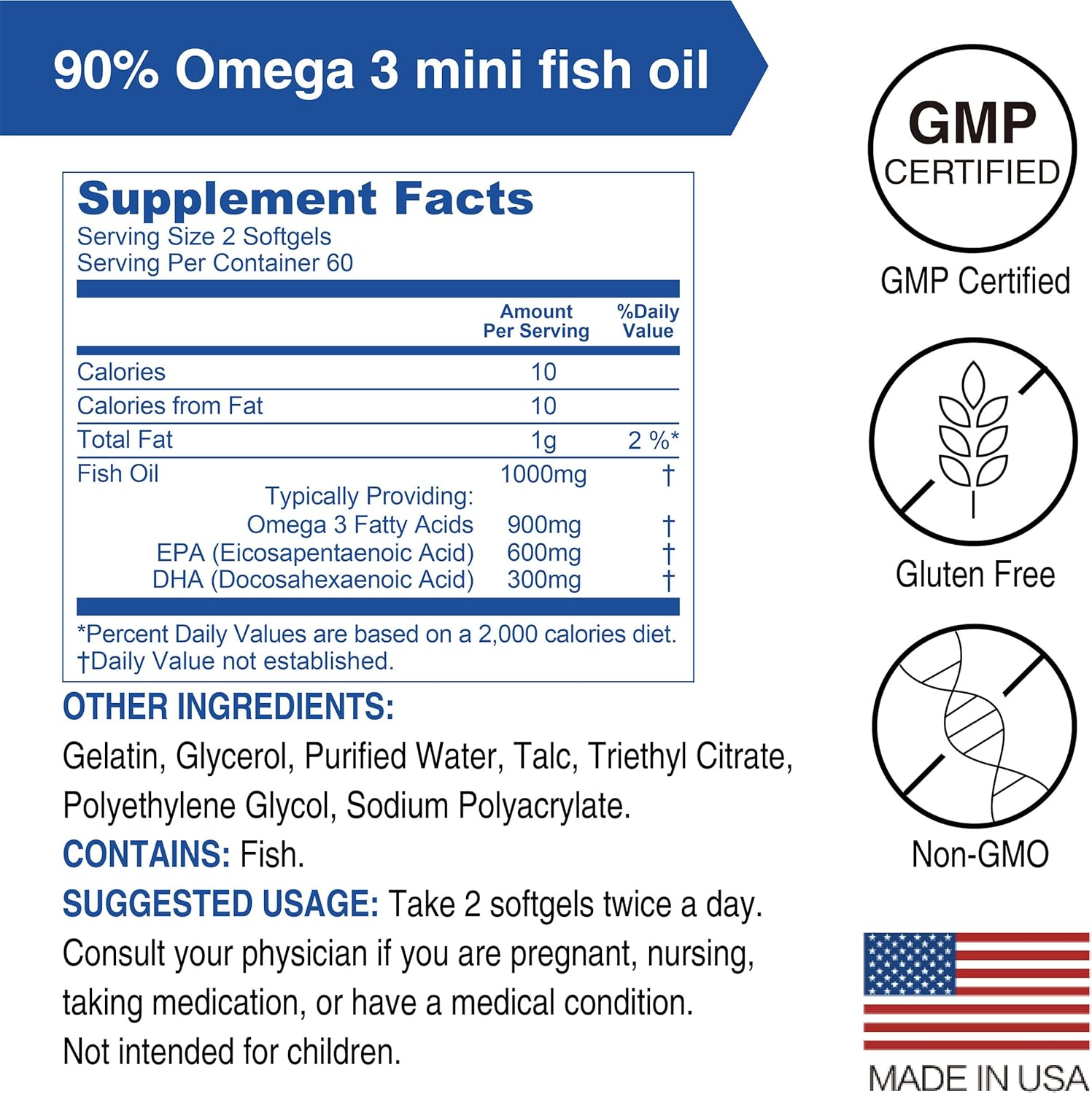 Lovita rTG 90 Mini Fish Oil, 2000mg Daily| High Absorption rTG Form, 90% Omega-3 | Burpless, Easy to Swallow | Support Healthy Heart, Brain and Eyes | 120 Enteric-Coated Softgels